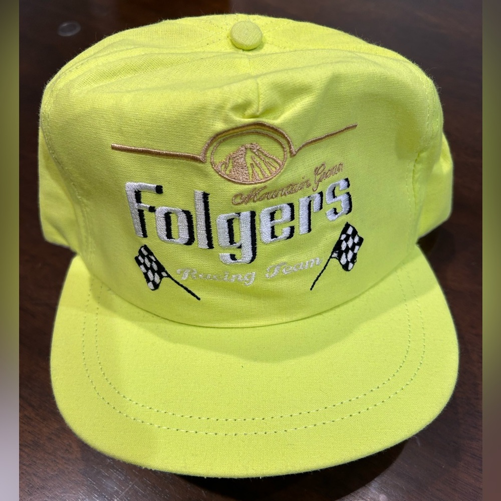Vintage Folgers Racing Team Snapback Hat 80s 90s NASCAR Cap Coffee Neon